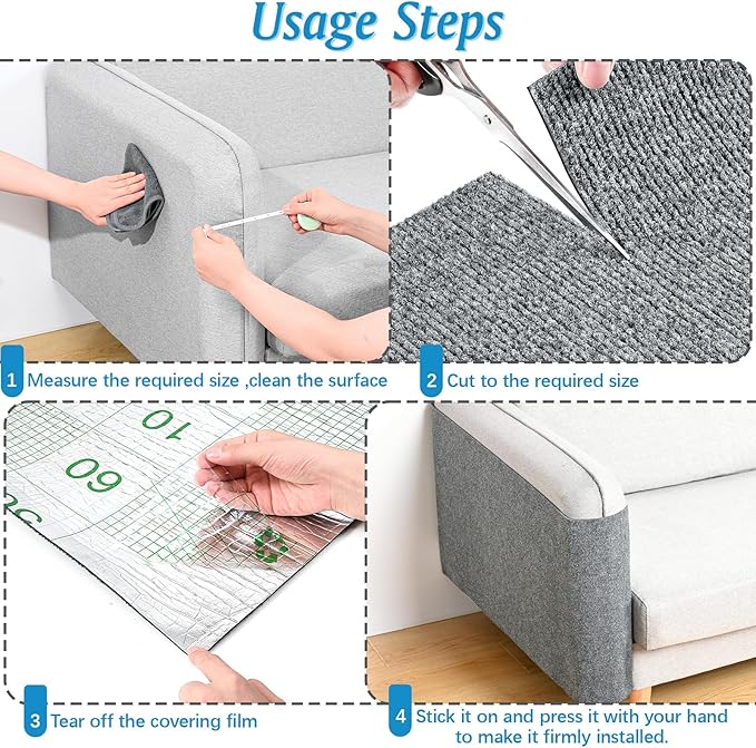 Gtmileo 78.7"x15.8" Trimmable Cat Scratching Mat, Cat Scratching Post Carpet, Self-Adhesive Cat Tree Shelves Replacement, Cat Scratch Furniture DIY Protector(Grey)