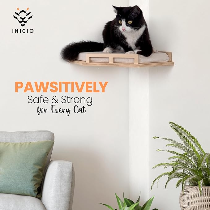 Cat Wall Shelves - Cat Shelves for Wall, Cat Shelf w/Cat Wall Steps, Cat Shelf for Wall - Corner Cat Shelf, Cat Shelves with Cat Wall Bed