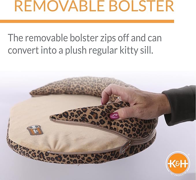 K&H Pet Products Deluxe Kitty Sill w/ Bolster Cat Window Bed, Cat Window Perch for Large Cats, Cat Window Hammock, Cat Window Seat, Window Cat Bed, Cat Perch Cat Hammock –Tan Leopard Print