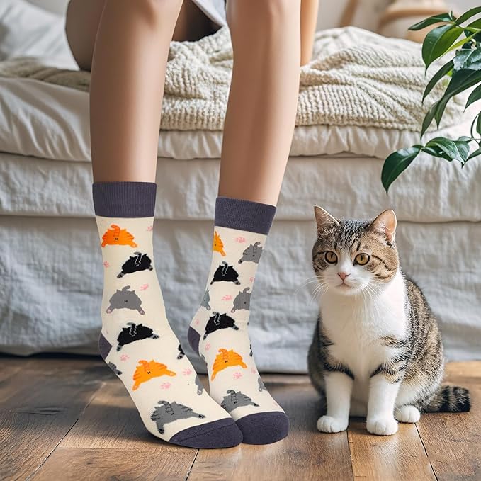 AGRIMONY Funny Cat Dog Socks for Women Teen Girls-Animal Novelty Cute Socks-Mothers Day Cat Dog Mom Gifts Stocking Stuffers
