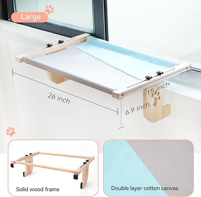 Cat Window Perch, Cat Window Hammock, Sturdy Cat Window Seat for Large Cats, Easy-to-Install and Removable Hammock for Cleaning – Damage-Free Window Mount, Medium & Large Sizes