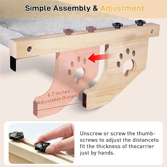 Cat Sill Window Perch Sturdy Cat Hammock Window Seat with Cat Self Groomer,Wood & Metal Frame for Large Cats,Easy to Adjust Cat Bed for Windowsill,Bedside