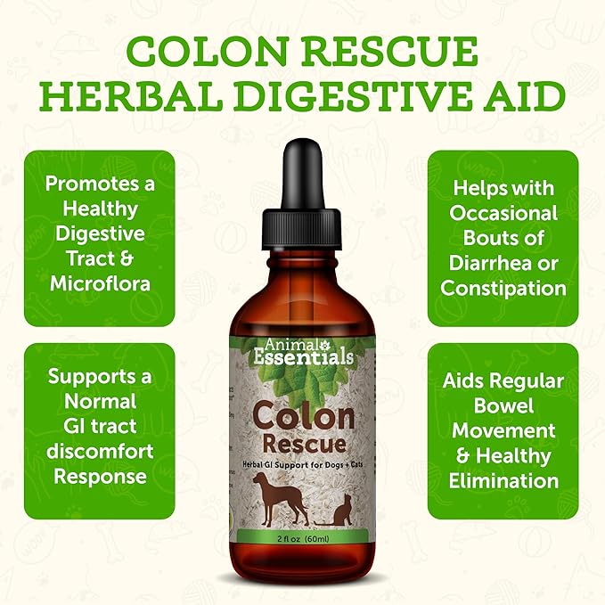 Animal Essentials Colon Rescue for Dogs & Cats - Herbal Laxative, Constipation Relief, Stool Softener with Slippery Elm, Marshmallow Root - 2 Fl Oz