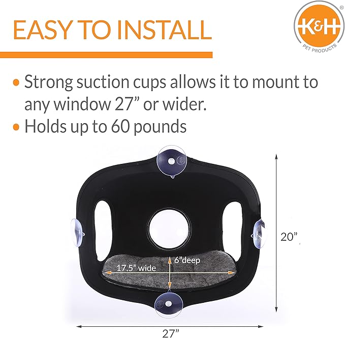 K&H Pet Products EZ Mount Window Bubble Pod Kitty Sill Window Sill Cat Bed Cat Perch, Cat Hammock with Lookout Bubble Window Tan 27 X 20 Inches