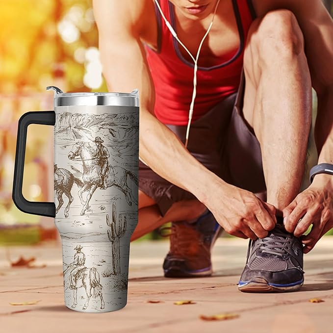 40 Oz Western Tumbler with Handle and Straw, Double Wall Stainless Steel Horse Mugs for Horse Lovers, Horse Gifts for Women Insulated Horse Cups, 40 Oz Horse Coffee Cup Gifts for Horse Lovers Women