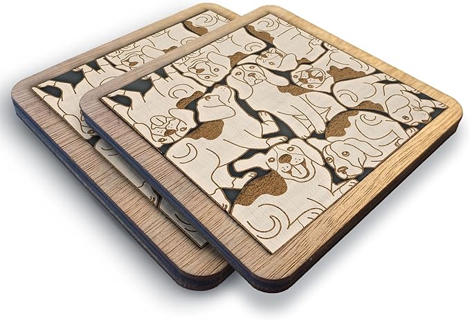 02 Beagle Dog Coaster - Beagle Dog Puzzle Wooden Coaster Set - Interlocking Jigsaw Drink Mats with Laser-Cut Design for Beagle Lover