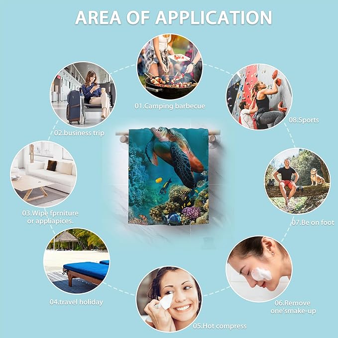 2 Pack Hand Bath Towel,Sea Turtle Fingertip Towel Bathtub Decorative Bath Towel Bathroom Kitchen Towel Set Highly Absorbent SPA Gym Towels 14x28 Inch