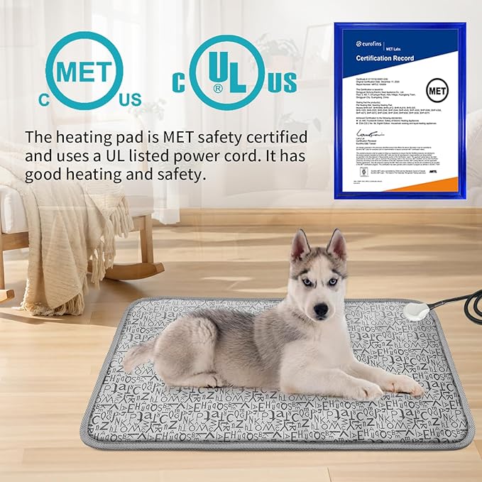 Dog Heating Pad, Pet Heated Mats Puppy Heating Pad for Winter, Whelping Box,Waterproof Heated Pet Bed Mat for Dogs with Chew Resistant Steel Cord(Letter, 28 * 18in)