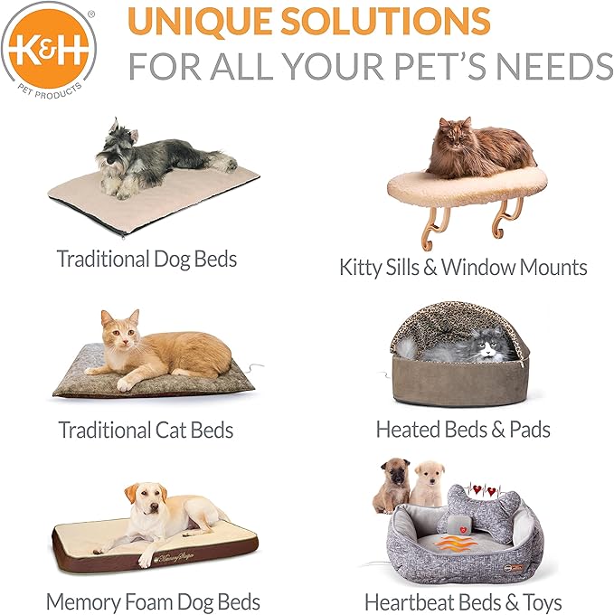 K&H Pet Products Deluxe Kitty Sill w/ Bolster Cat Window Bed, Cat Window Perch for Large Cats, Cat Window Hammock, Cat Window Seat, Window Cat Bed, Cat Perch Cat Hammock –Tan Kitty Print