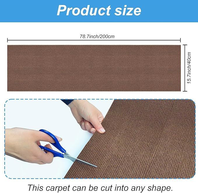 Trimmable Cat Scratching Post Carpet Covered 78.7”x15.8” Self-Adhesive Cat Tree Shelves Replacement Parts Mat Cat Scratcher for Cat Tree Shelf Steps Couch Furniture DIY Protector(Brown)