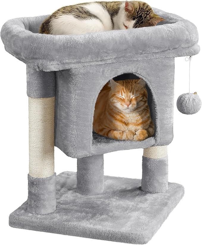 Yaheetech 23.5in Cat Tree Tower, Cat Condo with Sisal-Covered Scratching Posts, Cat House Activity Center Furniture for Kittens, Cats and Pets - Light Gray