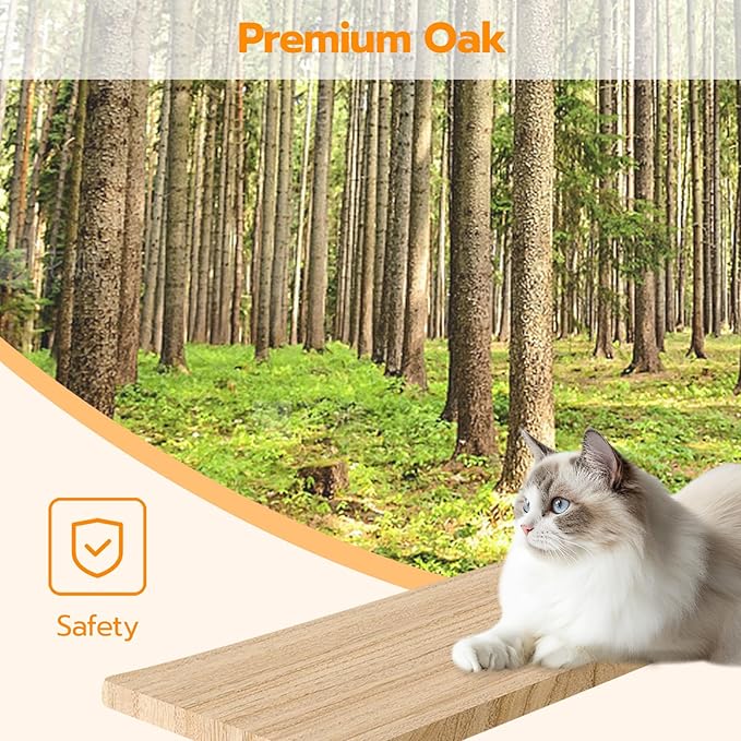 HOOBRO Wood Cat Wall Shelves, 4-Level Cat Wall Steps with Jute Scratching Steps, Cat Climbing Wall, Cat Wall Furniture, Easy to Install, Holds up to 40 lb, Natural NL11CS03