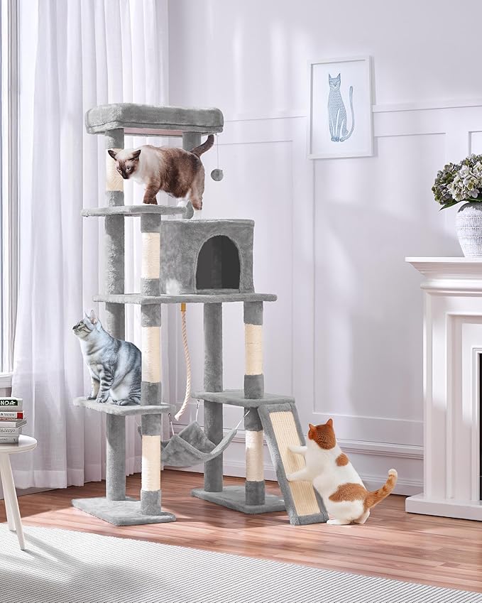 Yaheetech Cat Tree, Multi-Level Cat Tower for Indoor Cats, 63in, Condo Furniture with Scratching Posts, Large Top Perch, Hammock, Tall Cat Climbing Stand for Cat Play