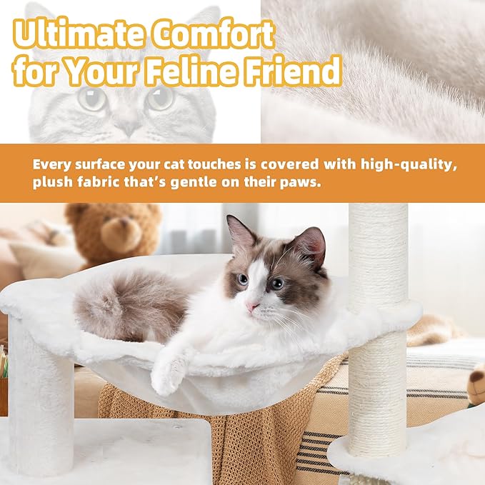 Multi Level Cat Trees with Cat Houses Hammock Scratching Posts,Beige