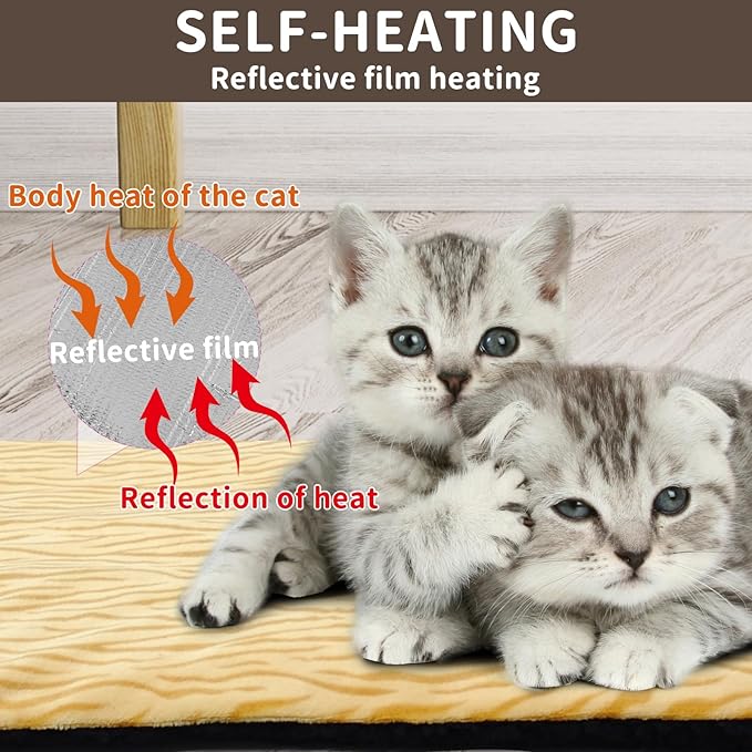 Self-Warming Cat Bed Indoor/Outdoor Super Soft Self Heating Pet Mat Washable Thermal Pad for Cat & Dog 21x15.7 inch