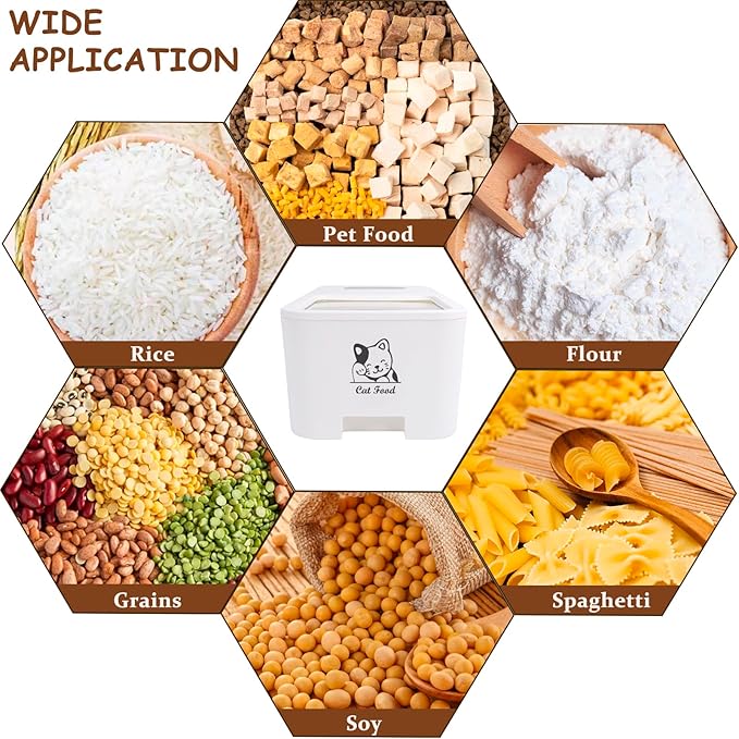 10Lbs Cat Food Storage Container,Pet Food Container with Rolling Wheels & Sliding Lid,BPA Free Plastic Storage Bin For Cat Food Kibble with Measuaring Cups-Rodent proof