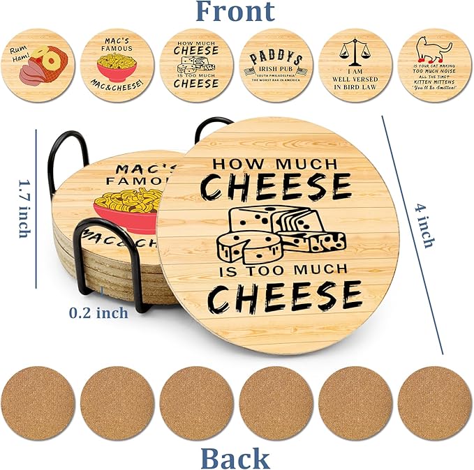 6 PCS with Coaster Holder Always Sunny in Philadelphia Cork Coasters for Drinks,Always Sunny in Philadelphia TV Show Merchandise,Always Sunny in Philadelphia TV Themed Coaster Gifts for Fans