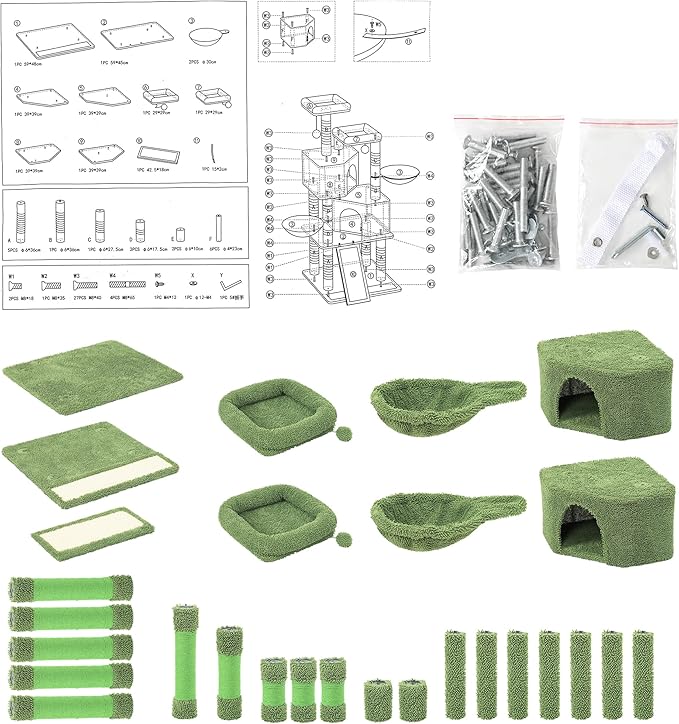 Mile High Life | Multi-Level Cat Tree Condo 58" for Large Cats | Hammock and Sisal Covered Scratching Post Tree for Kittens | Tall Cat Climbing Stand with Cute Hanging Ball & Toys for Play Houses