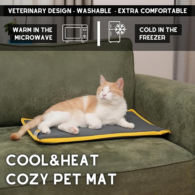 Cooling Heating Mat for Cat & Dog Small Medium Pet (16x24), 5 Layers Microwave Water Repellent No-Electric Thermal Pad Washable Non Slip Durable Solid Warming Gel Bed (Anthracite)