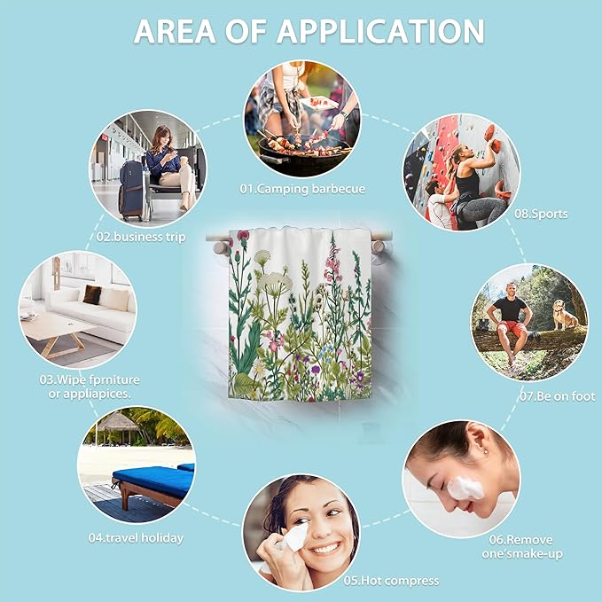 2 Pack Hand Towels for Bath,Herbs and Wild Flowers Decorative Towels Highly Absorbent Soft Towels for Bathroom Beach Kitchen Spa Gym Face Towel 14x28 Inch