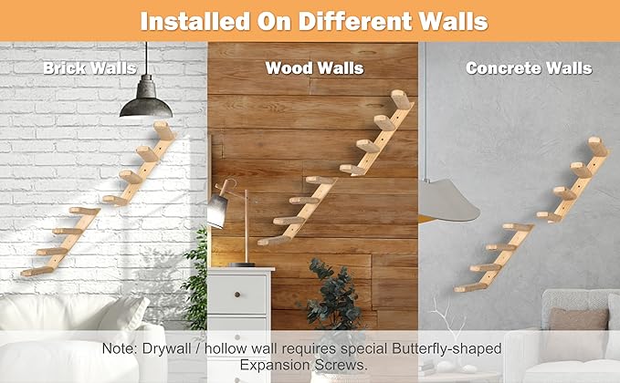 Cat Climbing Shelves Wall Mounted 2PCS Four Cat Steps Reversible Left & Right Direction, Cat Shelf Stairway for Wall with Jute Scratching Ladder Cat Wall Shelves Furniture for Perch Sleeping