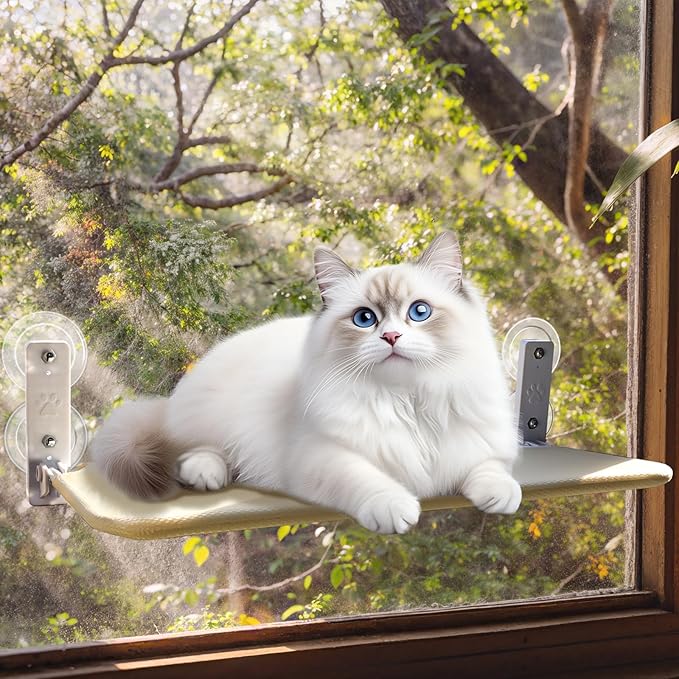 CycleMore Cordless Cat Window Perch, Foldable Cat Hammock Bed with Durable Metal Frame and 4 Strong Suction Cups Cat, Cat Bed Seat Cat Window Shelf for Cats Indoor