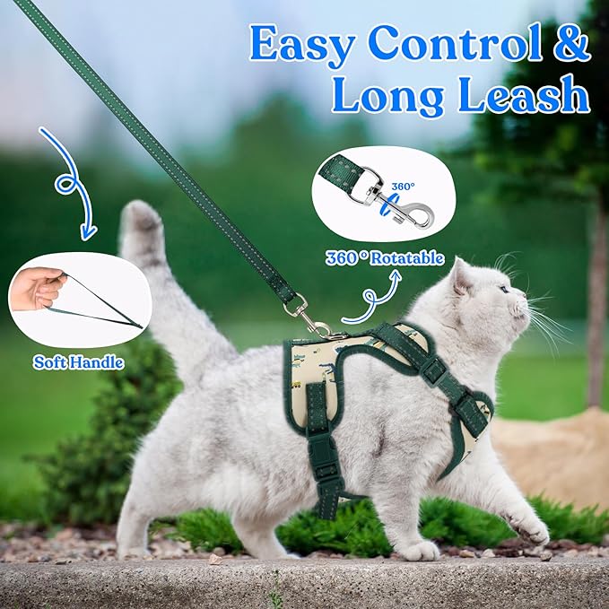 Supet Cat Harness and Leash for Walking Escape Proof, Adjustable Harness for Cats, Easy Control Small Cat Harness for Medium Large Kitten Lattice Crocodile Green S