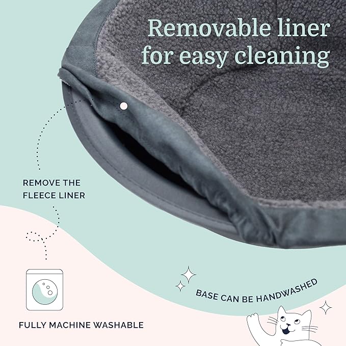 Hepper Cat Nest - Washable Cat Bed with Removable Fluffy Fleece Liner - Cozy Comfy Calming Bed Round Shape - Cat Warming Bed - Donut Bed Desk Ready - Small Bed for Indoor Cats (Grey/Grey)