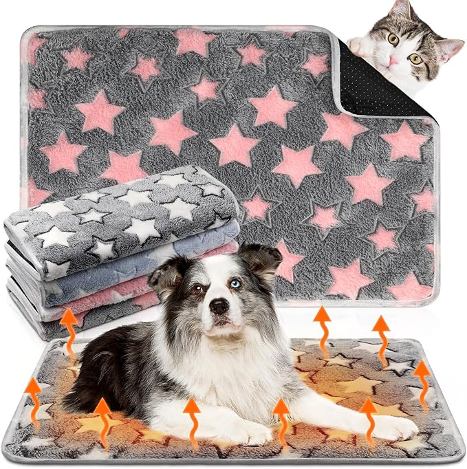 4 Pack Self Heating Cat Bed Cat Self Warming Pad with Removable Cover Extra Warm Thermal Pet Pad Washable Pet Crate Mat Anti Slip Kennel Pad for Indoor Outdoor Pets(Star,24 x 35 Inches)