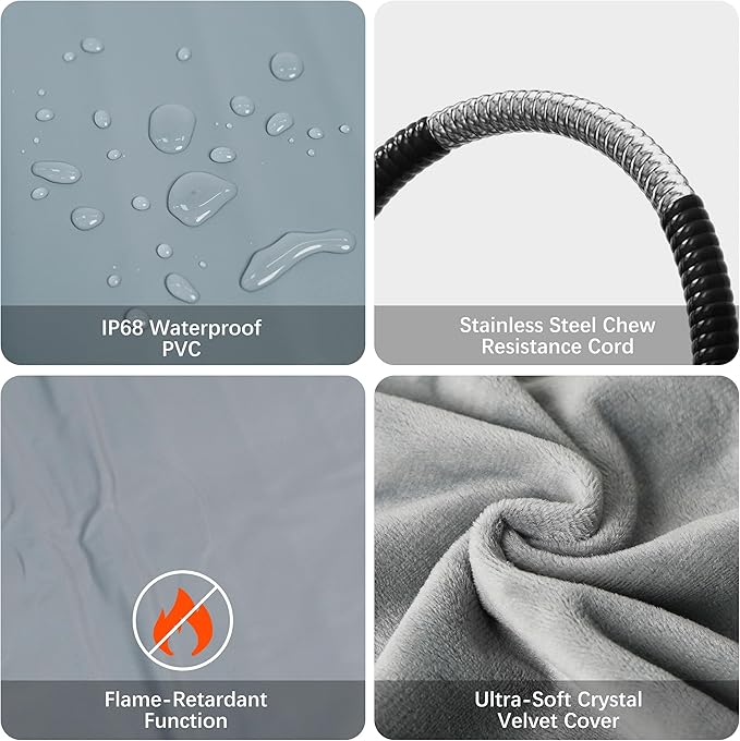 azuza Pet Heating Pad for Dogs and Cats, 6 Adjustable Temperature with Timer, Waterproof and Chew-Resistant Cord, Comfortable Fabric Dog Heating Mat, Auto Power-Off(18"x18")