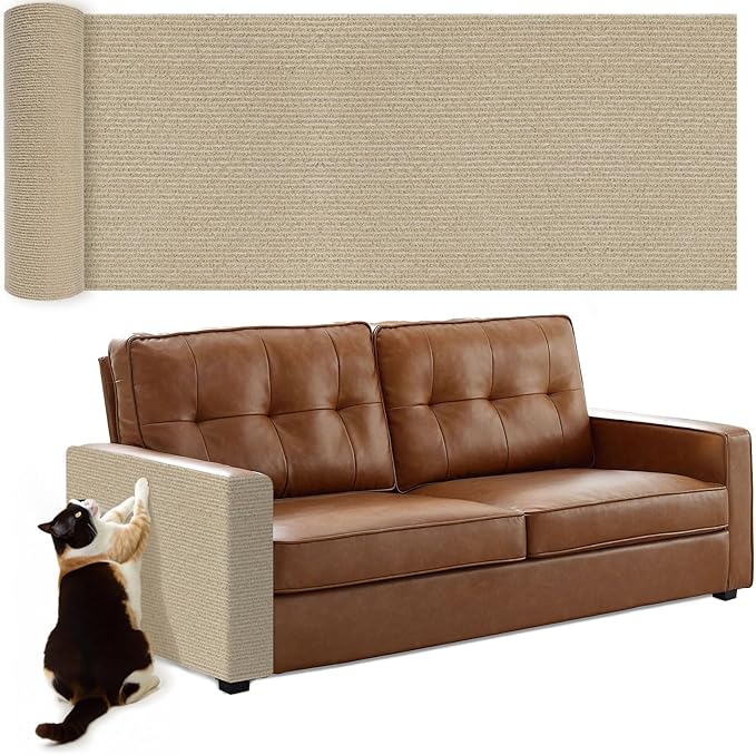 Cat Scratching Mat, 78.7"x15.7" Cat Carpet Self-Adhesive Carpet Mat Trimmable Replacement for Cat Tree, Cat Wall Scratcher, Cat Scratching Post, Shelf Shelves Couch Furniture DIY Protector, Khaki