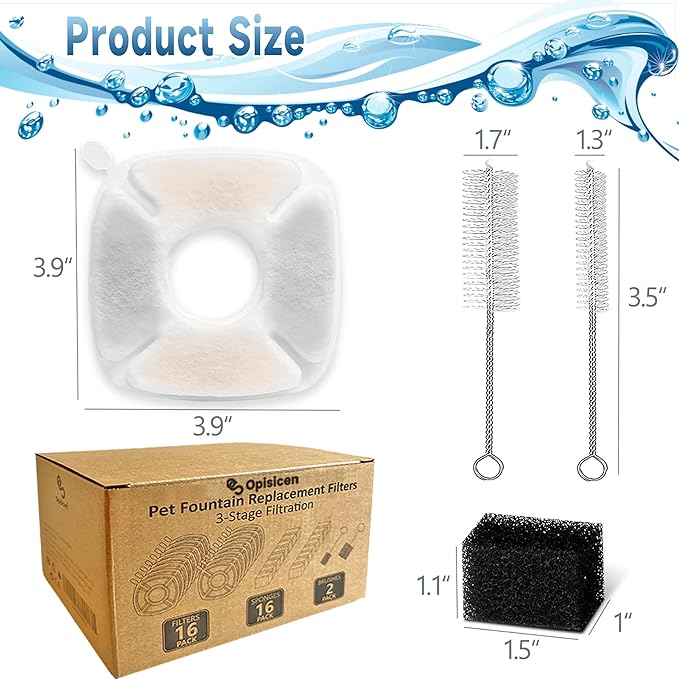18 Pcs Cat Fountain Filters Replacement Compatible with VEKEN 95oz/2.8L Cat Water Fountain Filters Automatic Dog Water Fountain Filters Pet Fountain