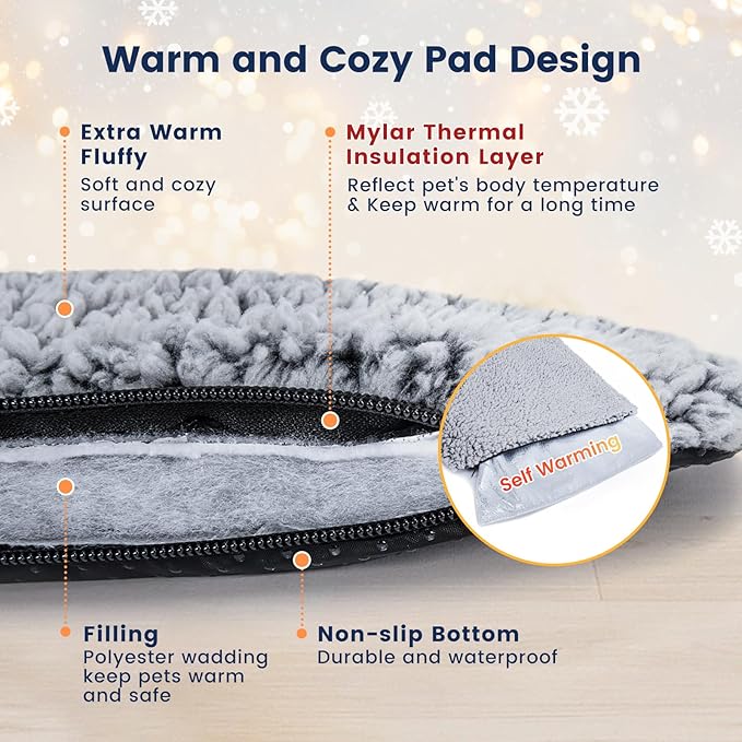 Miguel Self Heating Dog Mat, 36 X 24 inch Self Warming Dog Bed for Indoor Outdoor, Non Electric Dog Pad Thermal for Medium Large Dogs, Washable Crate Mat with Removable Washable Cover (Gray,L)
