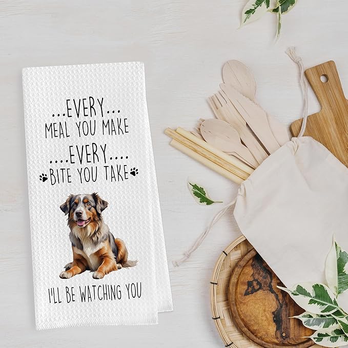 Australian Shepherd Dish Towels Set - Funny Australian Shepherd Decorative Waffle Kitchen Towels, Australian Shepherd Hand Tea Towels, Australian Shepherd Gifts (16×24 Inches, Set of 2)