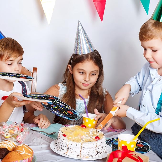 96 Pcs Video Game Birthday Party Plates Napkins Forks Supplies Tableware Set Disposable Table Boys Gaming Theme Decoration for Kids Birthday Party, Serves 24 Guests