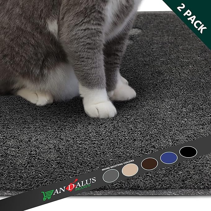 Andalus Large Cat Litter Mat, Pack of 1 - Waterproof, Non-Slip & Easy to Clean Cat Litter Box Mat for Extra Efficient Pet Litter-Trapping, Grey (30” X 18”)