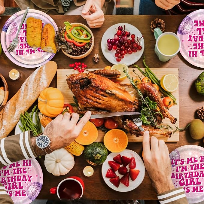 96 Pcs Birthday Plates and Napkins Party Supplies - Disposable Forks Paper Dessert Tableware Its Me Hi Im The Birthday Girl Its Me Decorations Table Dinnerware Favors Set, Serves 24