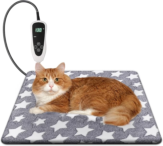 Cat Heating Pad, Waterproof Pet Heating Pad for Cat Dog Outdoor, 11 Adjustable Temperature Cat Warming Bed Mat with Timer, Indoor Heated Cat Bed with Chew Resistant Cord (M: 28'' L X 18'' W)