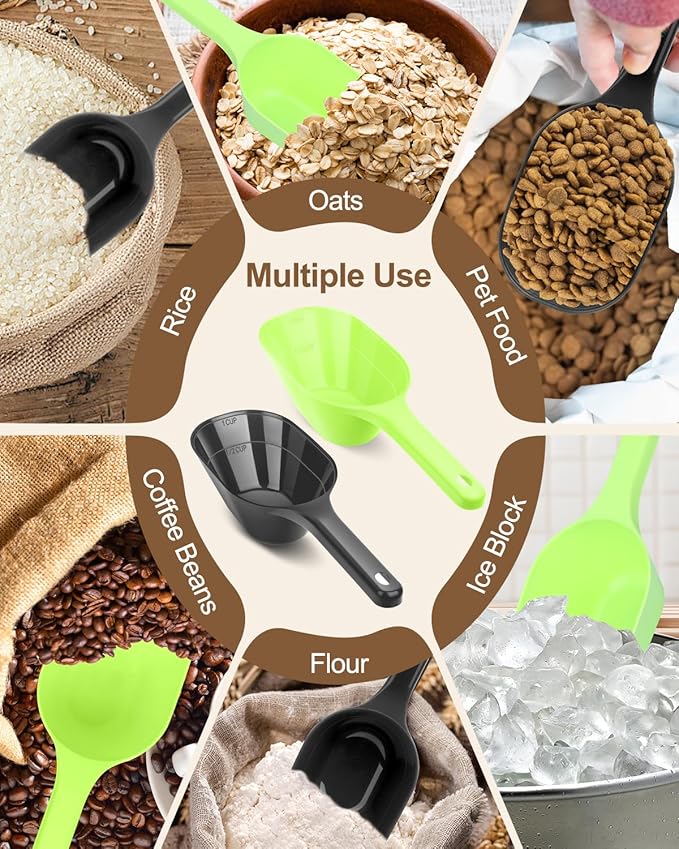 2 PACK Dog Food Scoop,1 Cup Capacity Pet Food Scoop With Measuring Lines For Dog, Puppy and Cat (Green and Black)