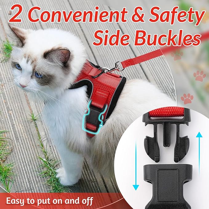rabbitgoo Cat Harness and Leash for Walking, Escape Proof Soft Adjustable Vest Harnesses for Cats, Easy Control Breathable Reflective Strips Jacket, Red, XS