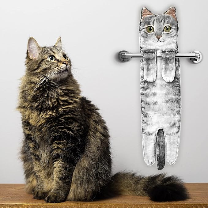 AGRIMONY Cat Funny Hand Towels for Bathroom Kitchen - Cute Decorative Cat Decor Hanging Washcloths Face Towels Super Absorbent Soft - Housewarming Birthday Christmas Fun Gifts for Women Cat Lovers