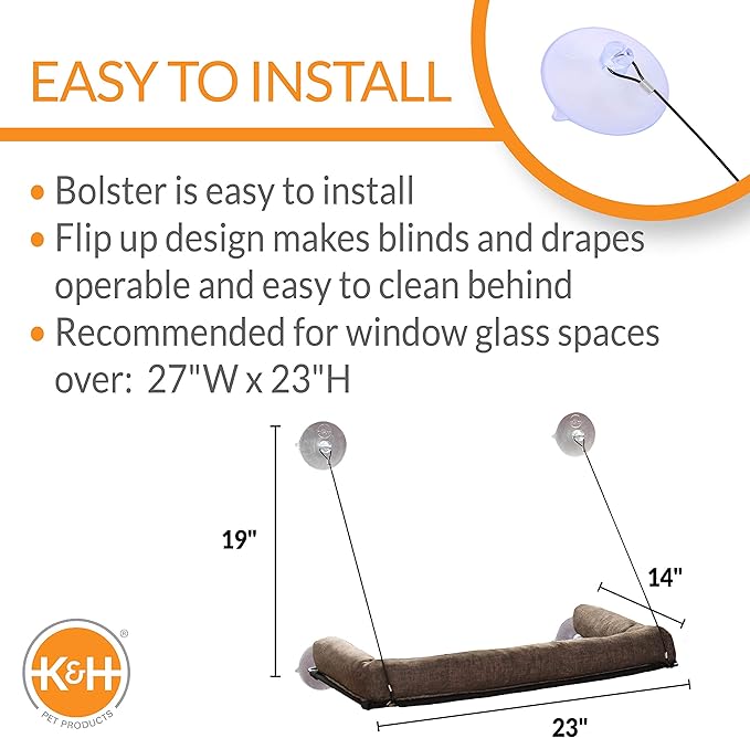 K&H Pet Products Deluxe EZ Mount Kitty Sill Window Sill Cat Bed, Cat Window Hammock Seat, Sturdy Indoor Cat Window Perch, Essential Cat Hammock Style Shelf - With Bolster Chocolate