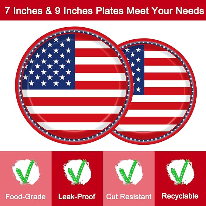 96 Pcs American Flag Patriotic Party Plates and Napkins, Forks Supplies - Disposable Tableware Paper Set for Veterans, Election, 4th of July, Independence Day Decorations, Serves 24 Guests
