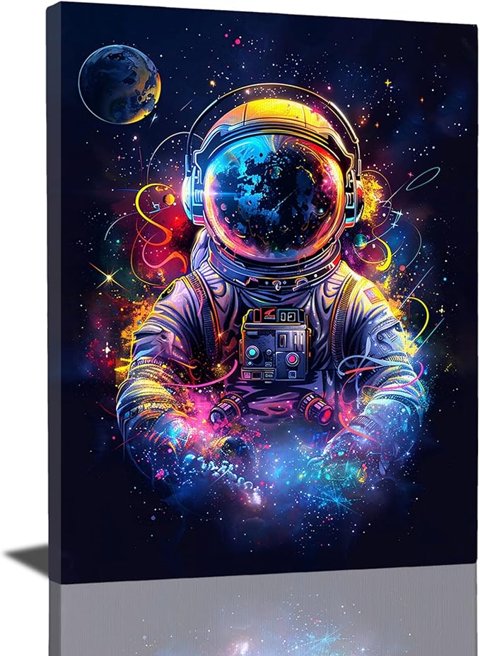 Astronaut Decor Wall Art Spaceman Wall Decor Astronaut Poster Spaceman Pictures for Wall Galaxy Canvas Print Painting Framed Artwork for Bathroom Bedroom Living Room 16"x20"
