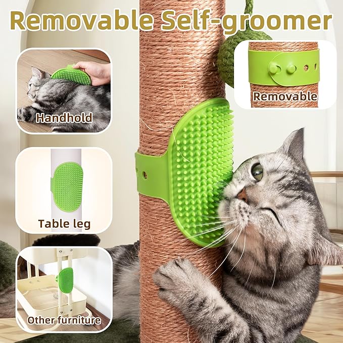 40" Tall Cat Scratching Post for Kitten and Large Cats, Durable Scratching Post for Indoor Cats with Self-Grooming Rubber Brush, Cat Sisal Post with Simulated Leaves