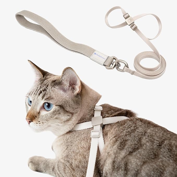 Cat Harness and Leash Set - U.S. IDA Bronze Awarding Design, Escape Proof and Anti-Chocking, for Walking and Training, Lighweight for Kitten and Small Large Cat and Puppy(Linen)
