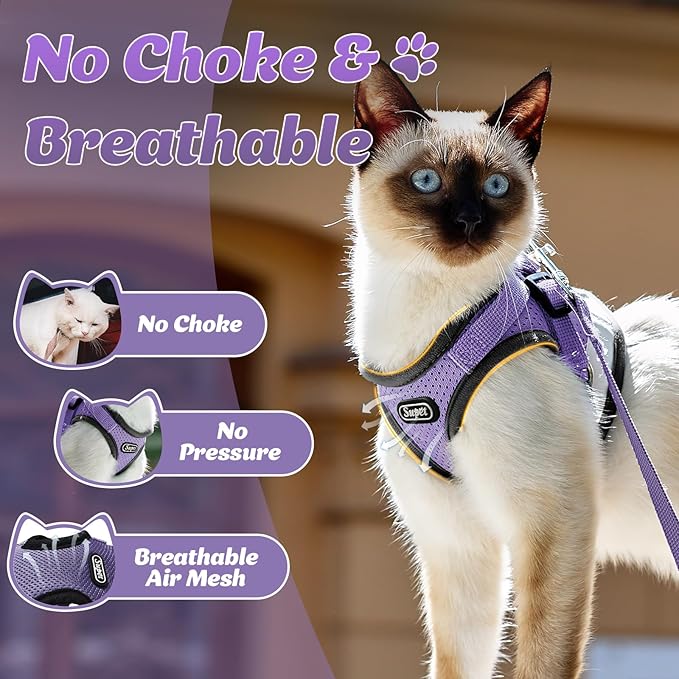 Supet Cat Harness and Leash Set - Soft Mesh Adjustable Cat Vest Harness with Reflective Strap for Walking Cat and Puppy Rabbit