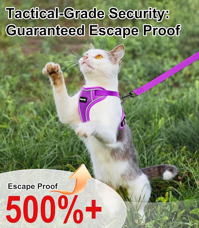 Cat Harness and Leash for Walking Escape Proof Soft Adjustable Cat Leash Breathable Comfortable Vest Easy to Wear Kitten Harness for Outdoor Travel Purple XS