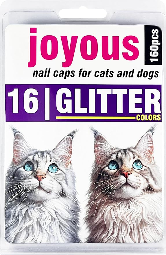 16x Glitter Colors / 160 pcs | Cat Nail Caps | Cat Claw Covers with Adhesives and Applicators (S)