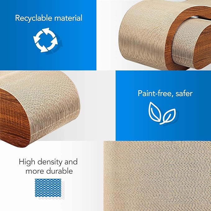 2 in 1 Cat Scratcher Cardboard Lounge Bed, Cat Scratching Board, Durable Board Pads Prevents Furniture Damage,Large